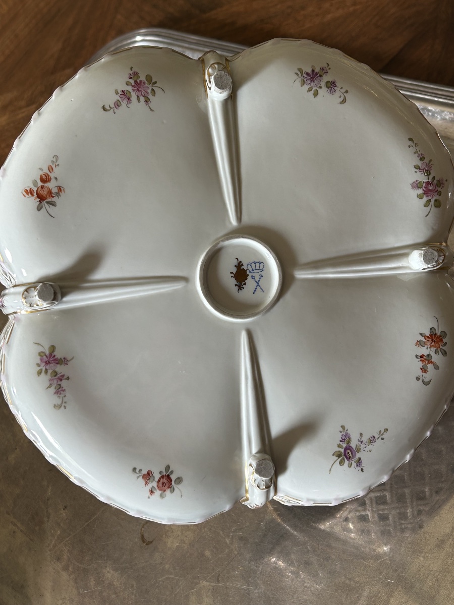 Corbeille d’apparat ajourée en porcelaine de Saxe style Carl Thieme Potschappel vers 1880-photo-4