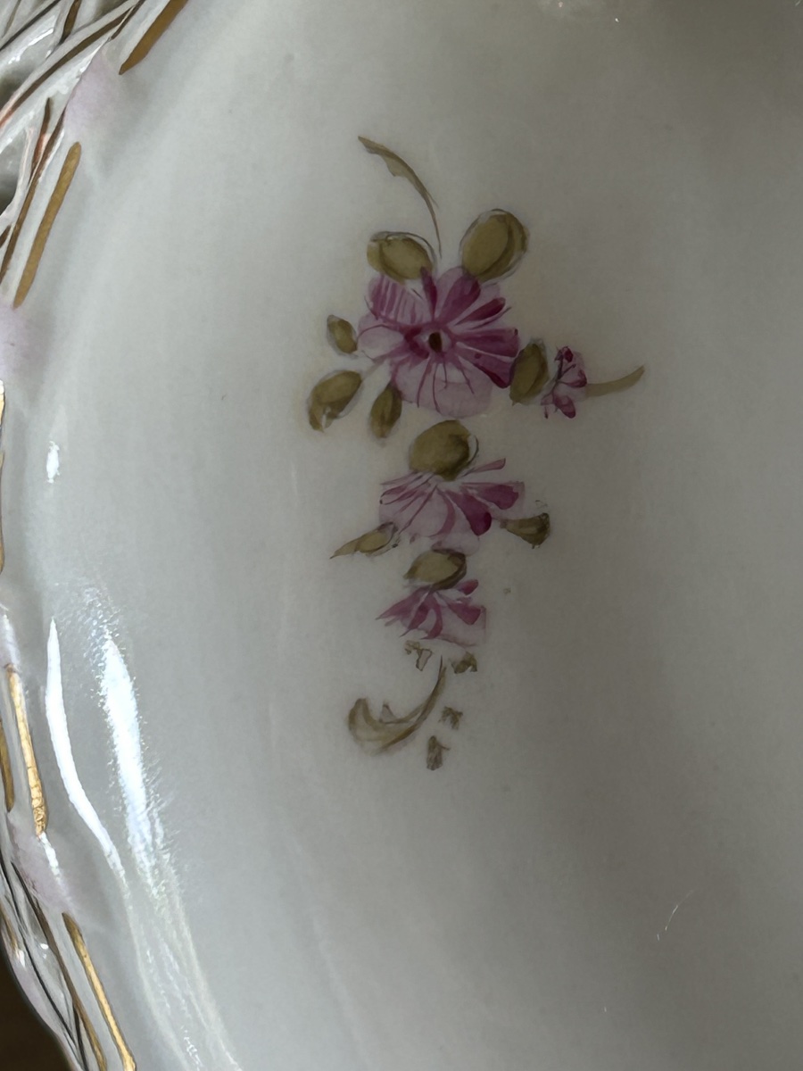 Corbeille d’apparat ajourée en porcelaine de Saxe style Carl Thieme Potschappel vers 1880-photo-5
