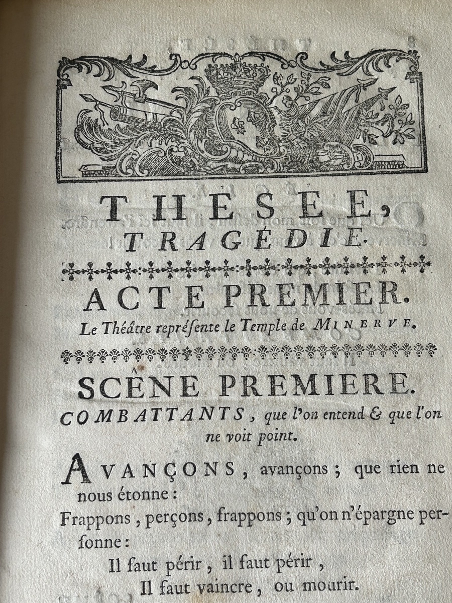 Livret d’opera Thésée de Lully représentation du 8 décembre 1765 aux Armes de Madame Adélaïde