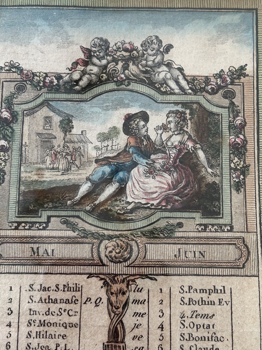 Paire d’estampes Almanach complet de l’année 1789 couleurs rehaussées main-photo-3