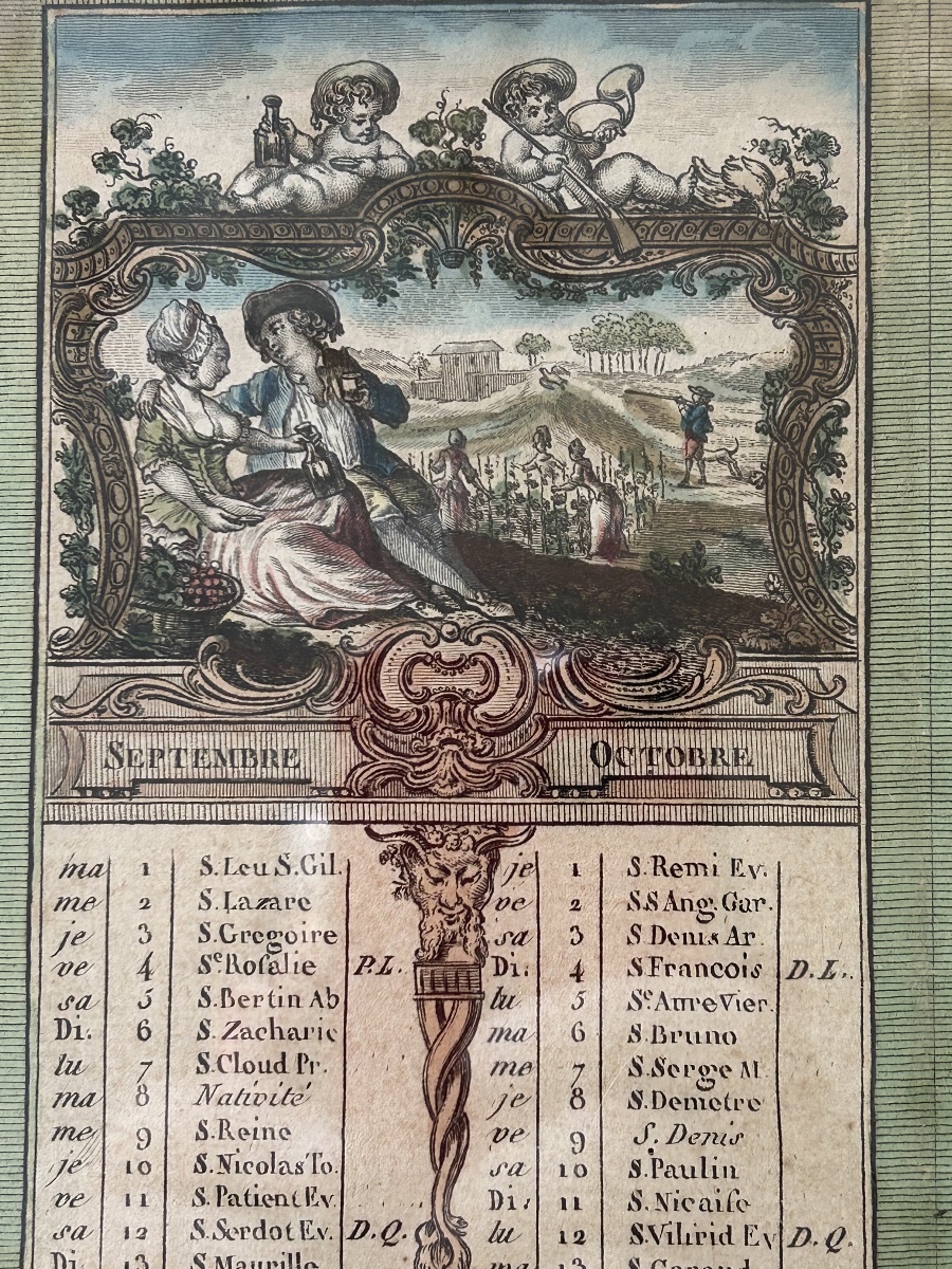 Paire d’estampes Almanach complet de l’année 1789 couleurs rehaussées main-photo-1