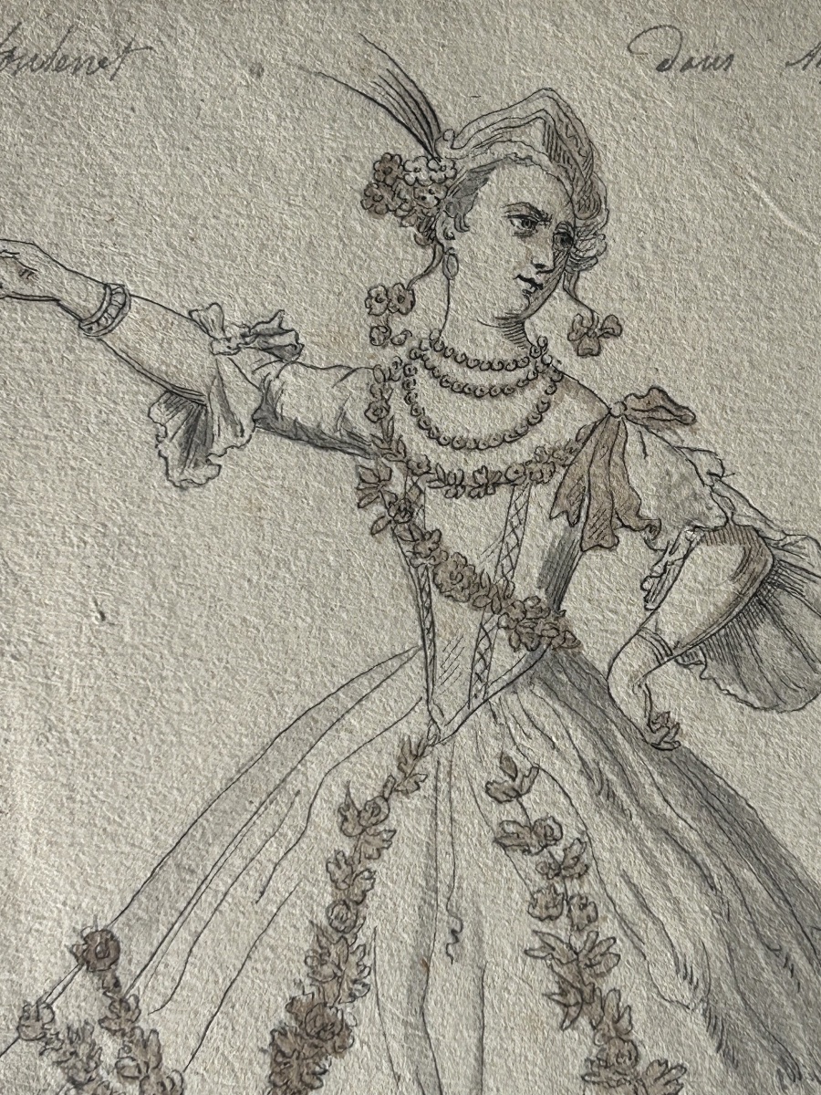 Ensemble de cinq projets de costumes pour la reprise de l’opéra Alphée et Arethuse en 1772-photo-1