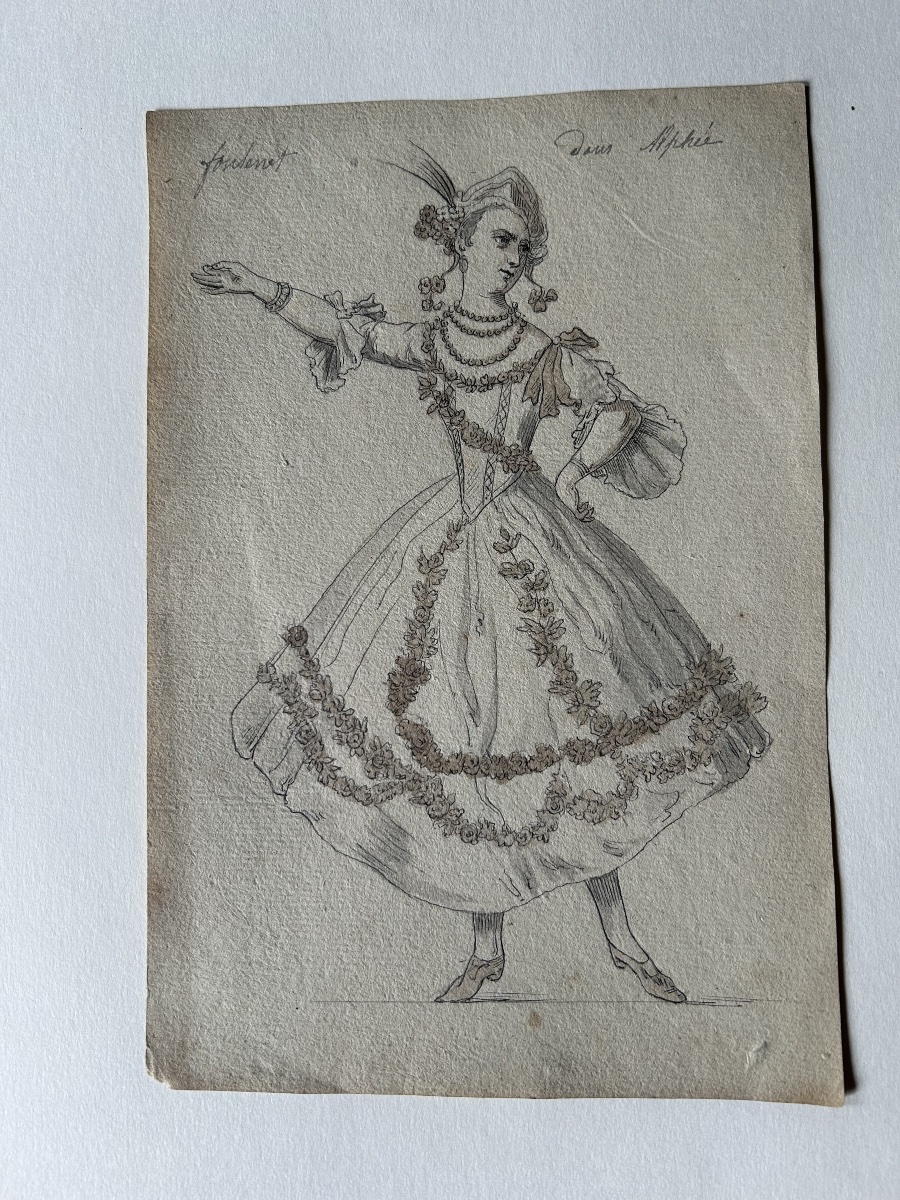 Ensemble de cinq projets de costumes pour la reprise de l’opéra Alphée et Arethuse en 1772-photo-2