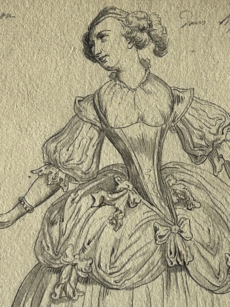 Ensemble de cinq projets de costumes pour la reprise de l’opéra Alphée et Arethuse en 1772