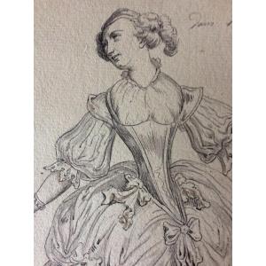 5 Costume Project Drawings For An 18th Century Opera 