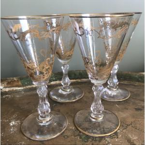Four White Wine Glasses Cristallerie De Saint Louis Late 19th Century 