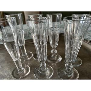 Seven Crystal Champagne Flutes From The Second Half Of The 19th Century 
