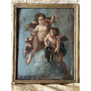 Small Canvas Depicting Two Putti Mid 18th Century