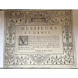 Death Notice For Rémy François Thomas Of La Froisarderie, France, Douai, 1723