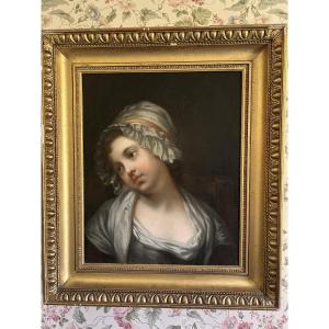 Portrait de Jeune Fille au bonnet blanc d’après Jean Baptiste Greuze École Française vers 1885