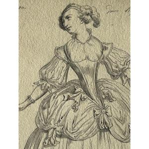 Ensemble de cinq projets de costumes pour la reprise de l’opéra Alphée et Arethuse en 1772