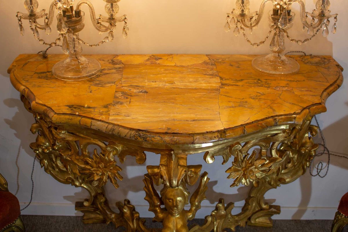 Baroque Console Golden Wood Yellow Marble Of Siena 19th-photo-4