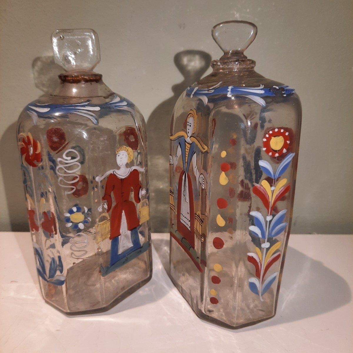  Of 18th Century Swiss Flueli Painted Bottle-photo-2