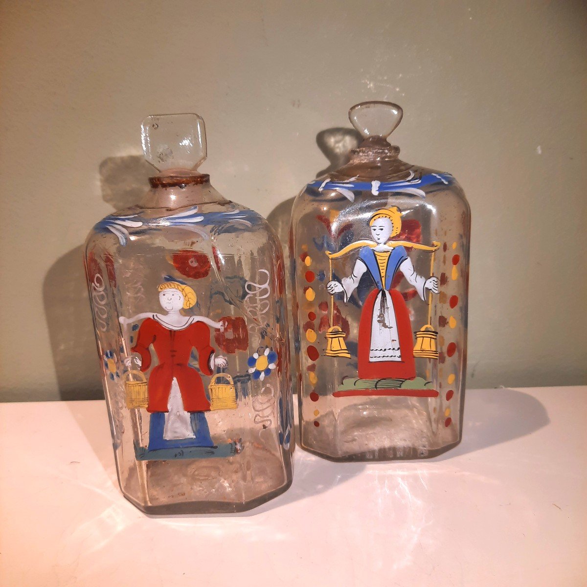  Of 18th Century Swiss Flueli Painted Bottle