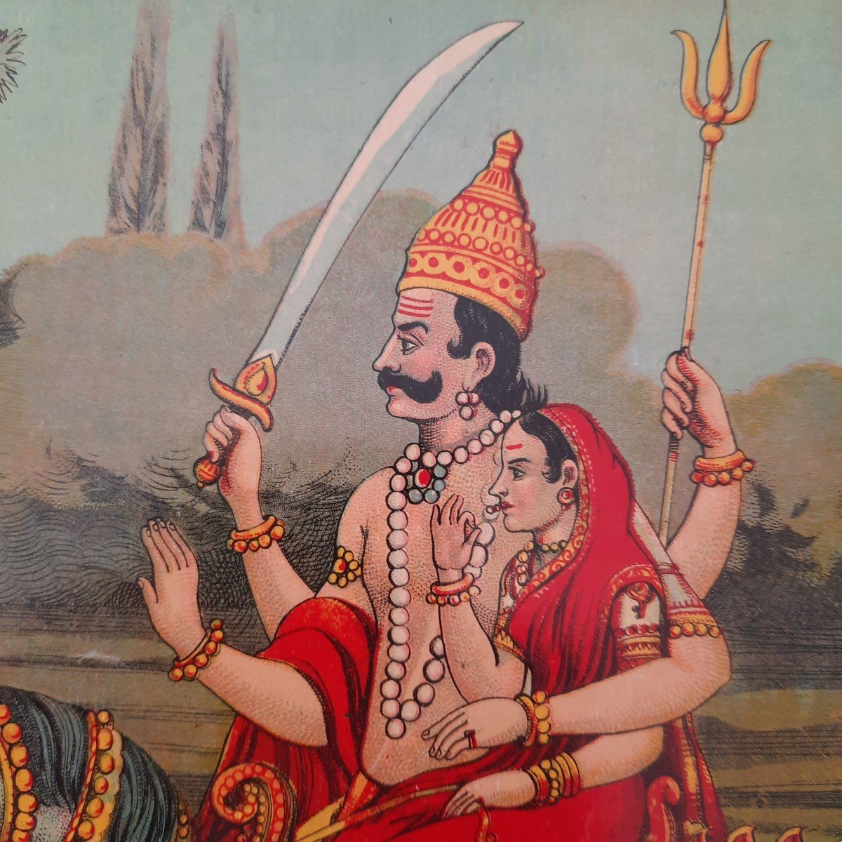 1914 Chromolithograph Of Shri Khandoba And  Mahalsa-photo-5