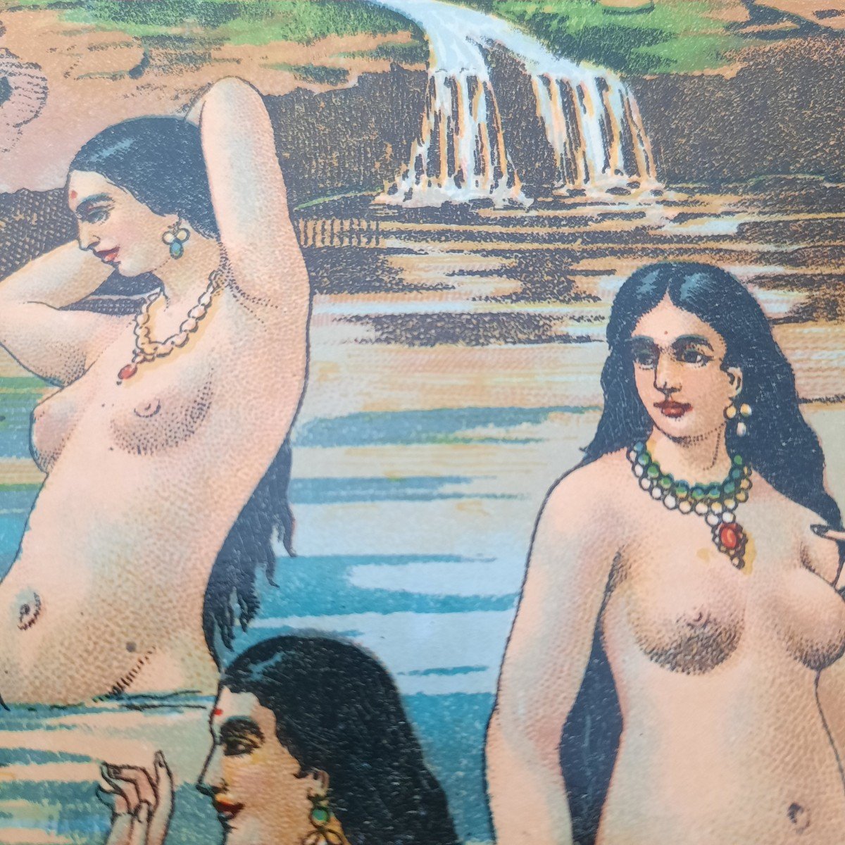  gravure chromolitho ancienne :Et Krishna Vole Les Saris-photo-1