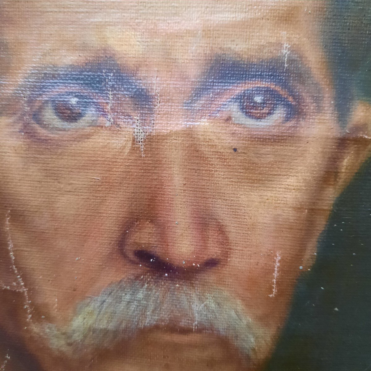 Oil On Rolled Canvas Portrait Of Mustachioed Man-photo-3