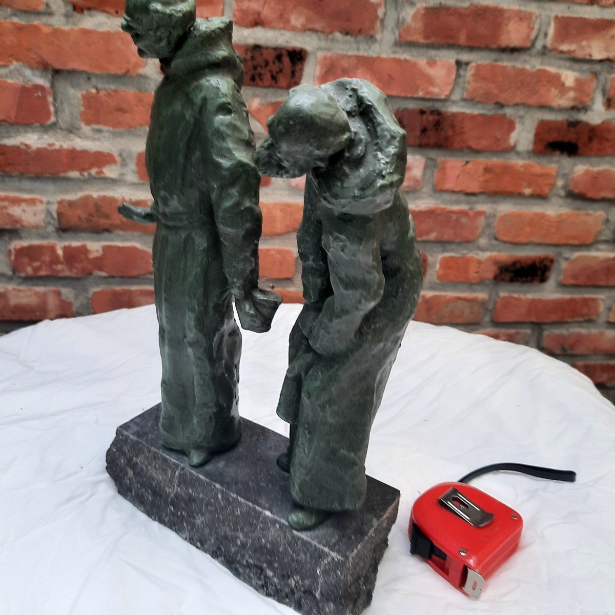 ;;; Et Dieu Dans Tout çà ?;;;; Sculpture En Terra Cotta Patine Vert Bronze -photo-2