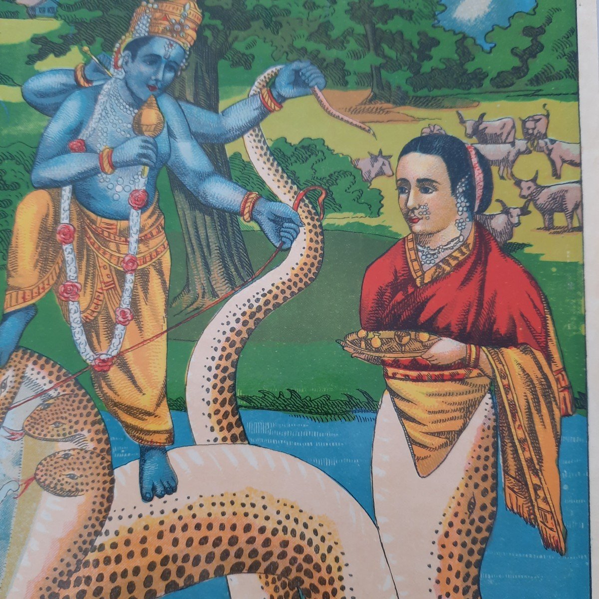 chromolithographie gravure : Quand Krishna Vainc Le Serpent-photo-5