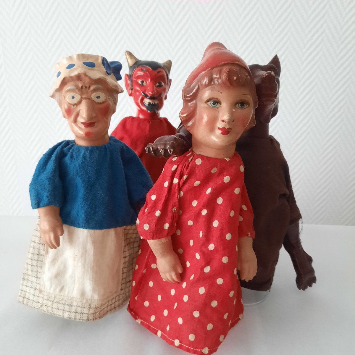 The Wolf, Grandma, The Devil And Little Red Riding Hood Papier Mache Puppets-photo-3