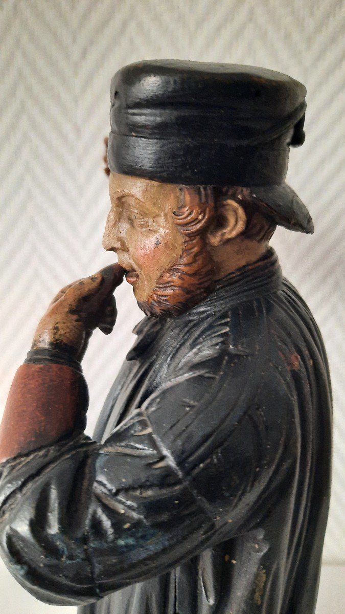 l'Homme à La Redingote Statue Bois Polychrome XIXe-photo-3
