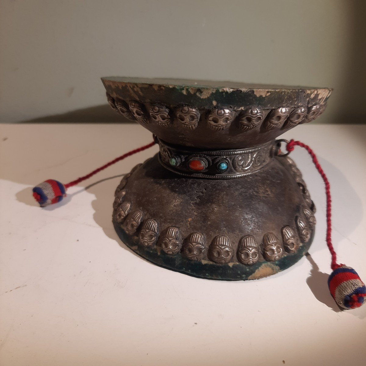 Authentic Crane Or Damaru Drum .tibet 19th Century-photo-1