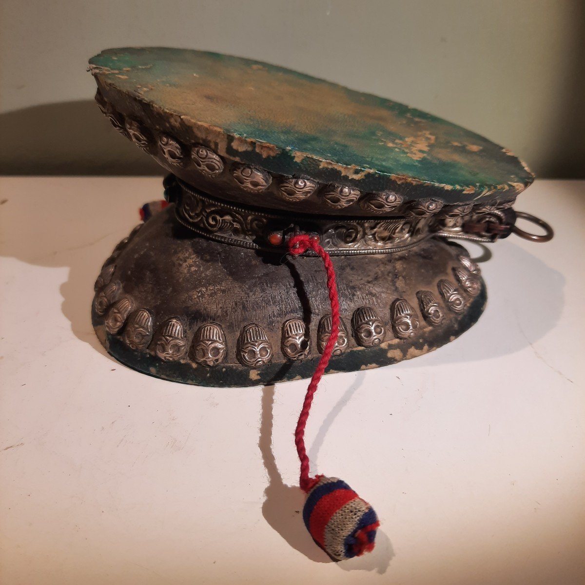 Authentic Crane Or Damaru Drum .tibet 19th Century-photo-2