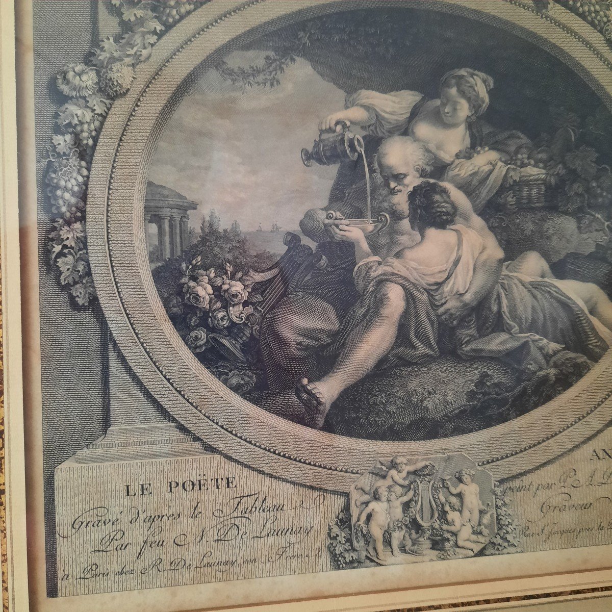  Le Poète Anacréon Gravure Du XVIIIe Bien Encadrée-photo-2