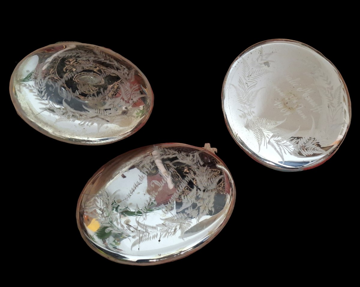 Art Funeral: Museal Set: Trio Of Mercury Glass Memento 1907 1910 1912 