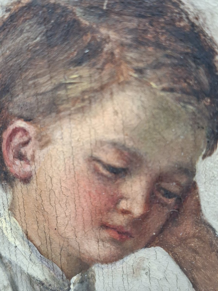The Studious Or Pensive Child Oil On Canvas Late 19th Century-photo-6