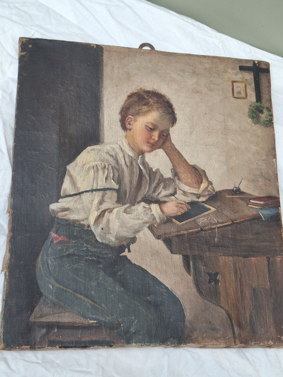 The Studious Or Pensive Child Oil On Canvas Late 19th Century