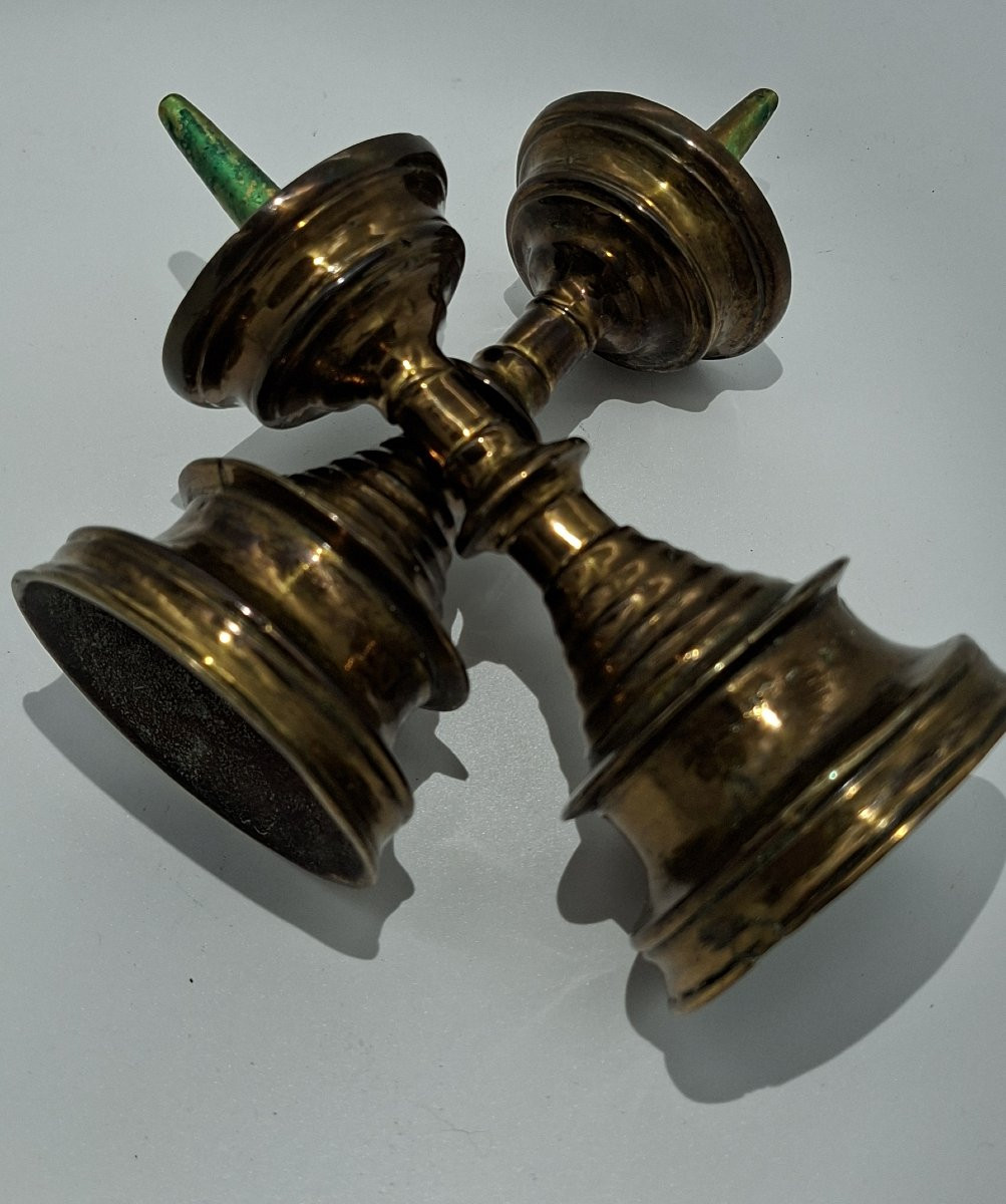  bougeoirs à picot  miniatures,  haute époque Flandres-photo-2