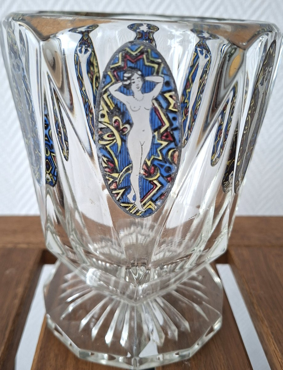 vase boheme art deco au décor peint de pin Up-photo-2