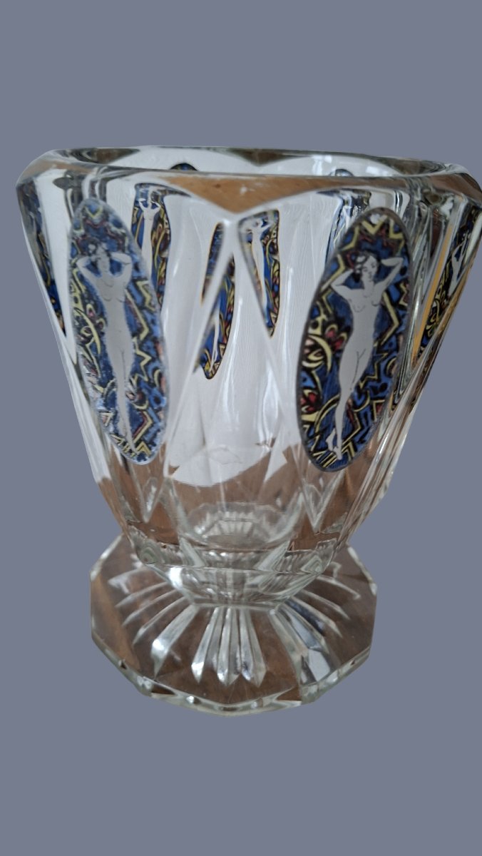 vase boheme art deco au décor peint de pin Up-photo-3
