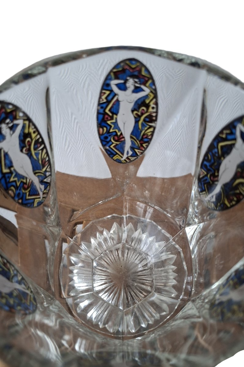 vase boheme art deco au décor peint de pin Up-photo-4
