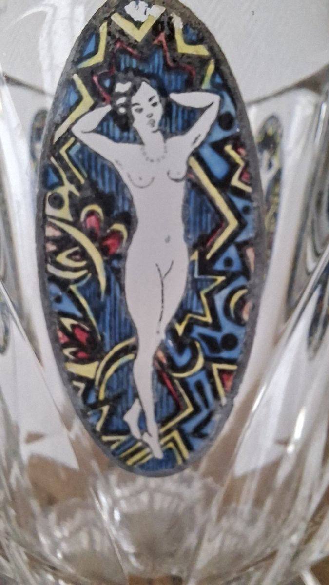 vase boheme art deco au décor peint de pin Up-photo-1