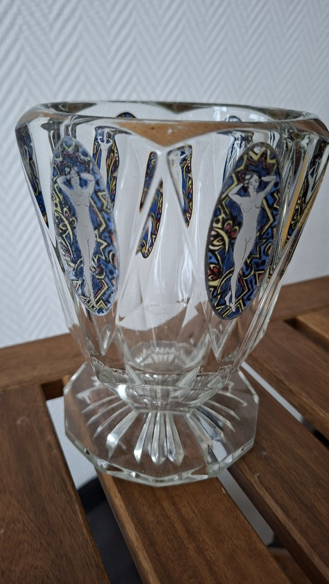 vase boheme art deco au décor peint de pin Up-photo-2