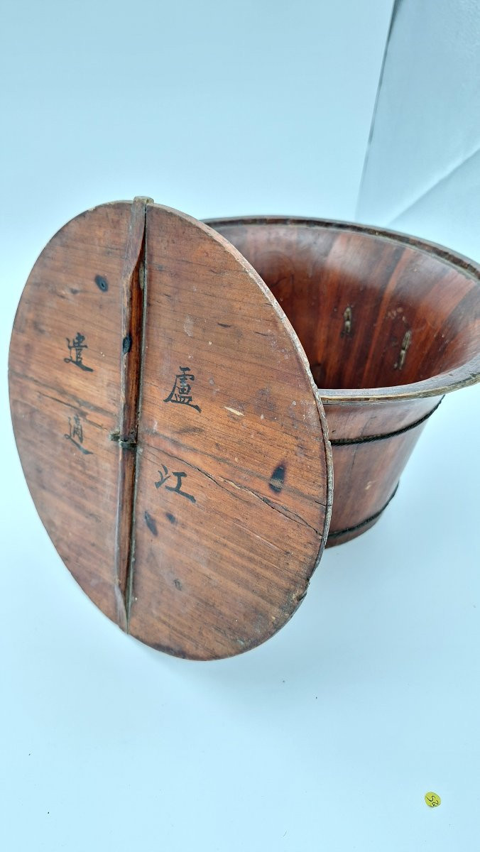 SEAU CHINOIS TOUT EN BOIS POETIQUE XIXe-photo-2