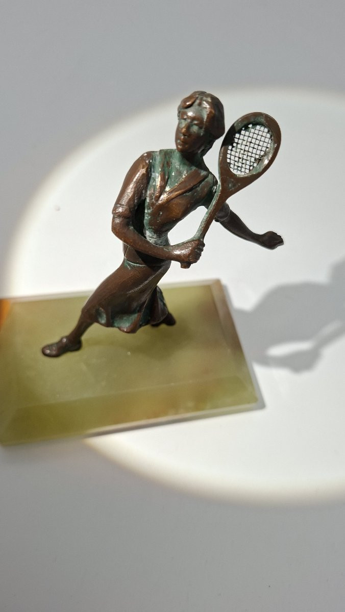 Tennis woman art deco bronze et onyx-photo-2