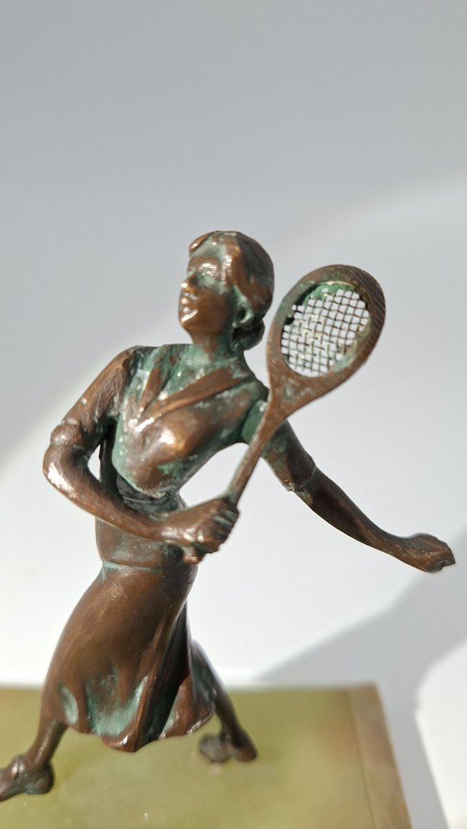 Tennis woman art deco bronze et onyx-photo-2
