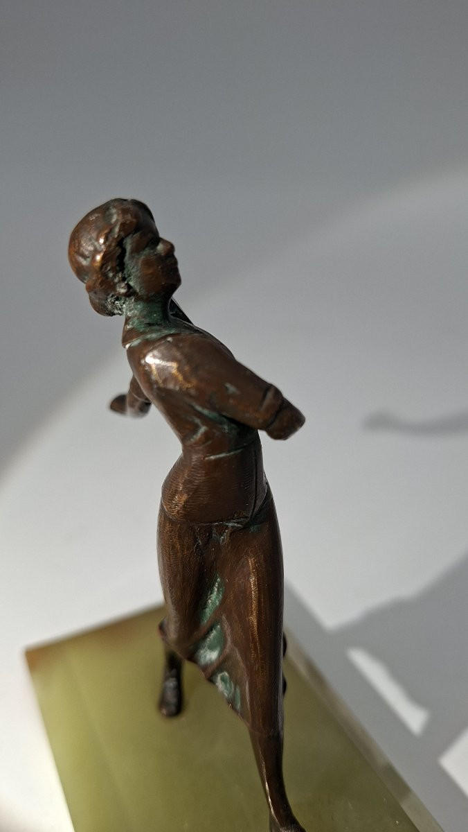 Tennis woman art deco bronze et onyx-photo-3