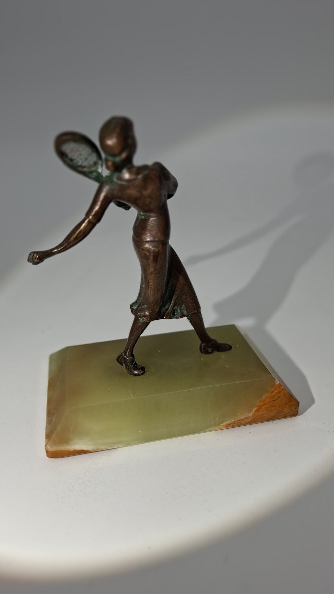Tennis woman art deco bronze et onyx-photo-4