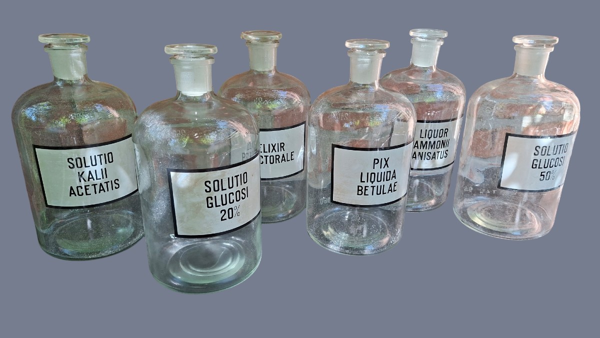 Set Of Large Enameled Pharmaceutical Emergency Bottles-photo-2