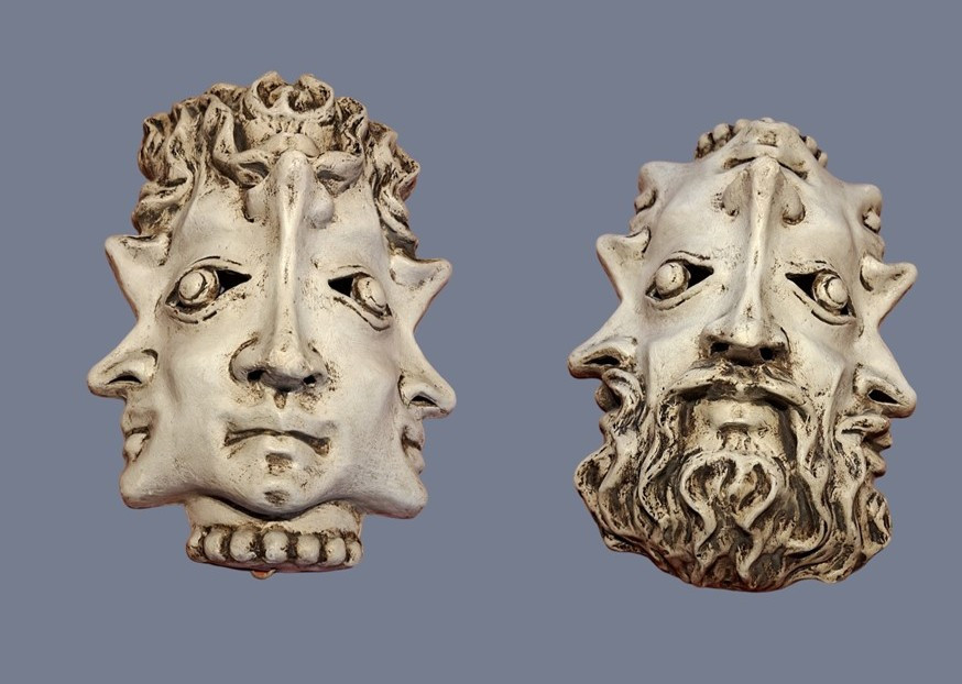 masque papier mâché janusien 