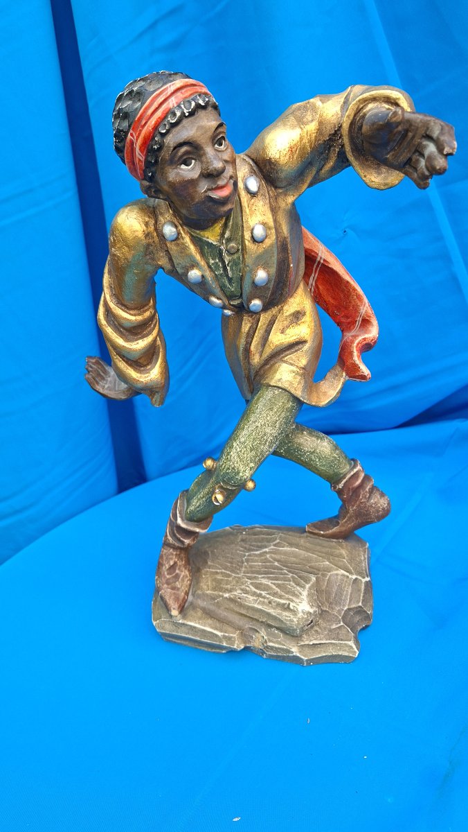 Monoxyle Polychrome Gilded Statue Of Dancing Moresque Woman-photo-2