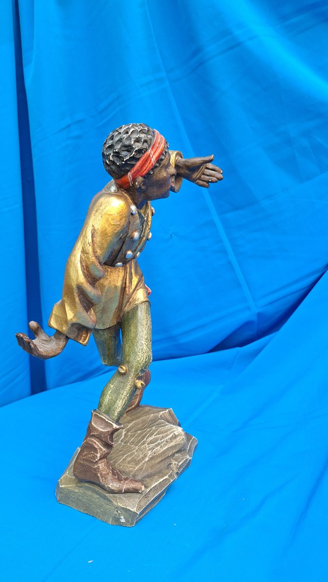 Monoxyle Polychrome Gilded Statue Of Dancing Moresque Woman-photo-4