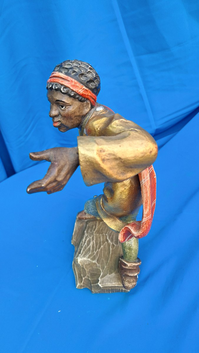 Monoxyle Polychrome Gilded Statue Of Dancing Moresque Woman-photo-2