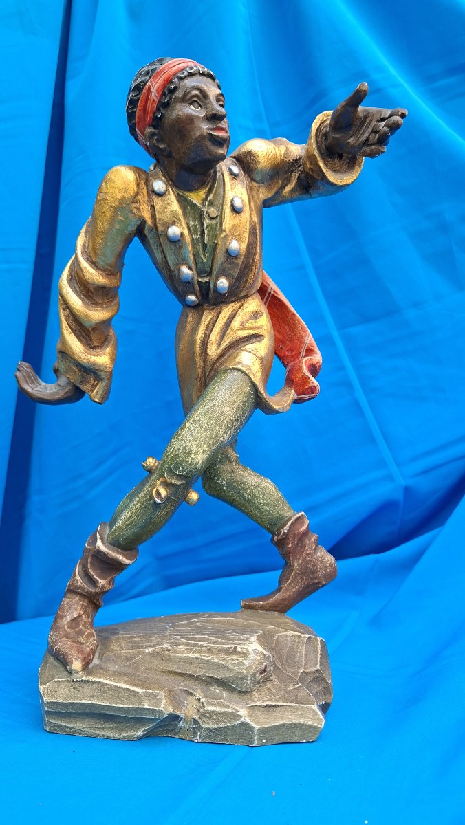 Monoxyle Polychrome Gilded Statue Of Dancing Moresque Woman