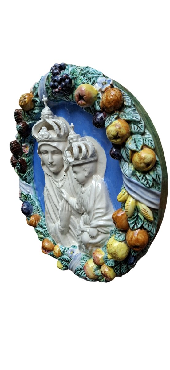 tondo en majolique italienne.... Madone à l'enfant-photo-4