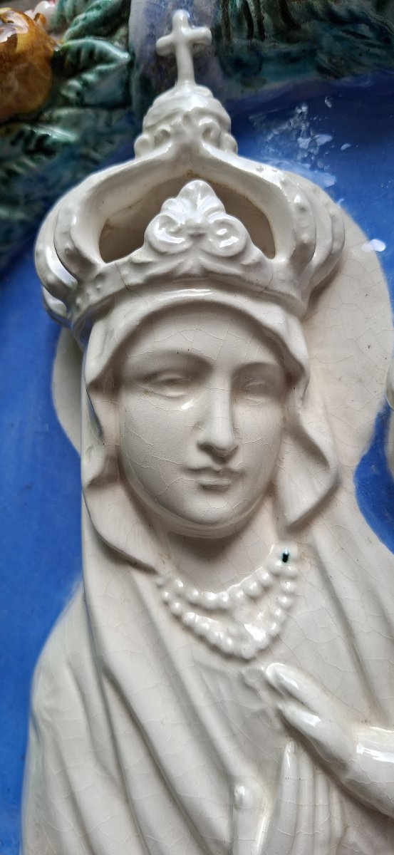 tondo en majolique italienne.... Madone à l'enfant-photo-2